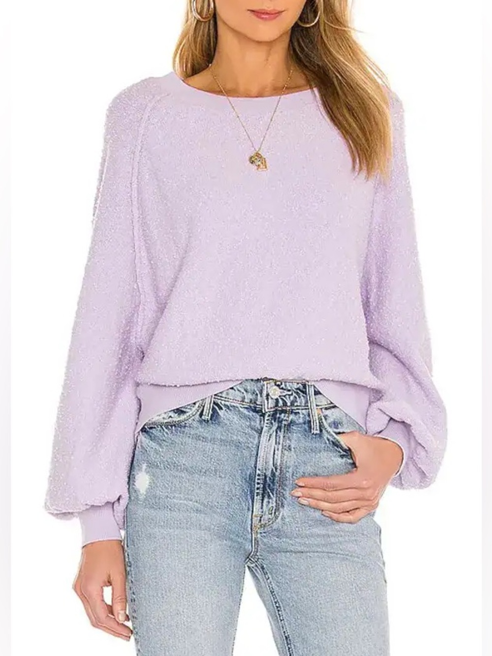 Free People Found My Friend Pullover in Lavender, Size XL, NEW